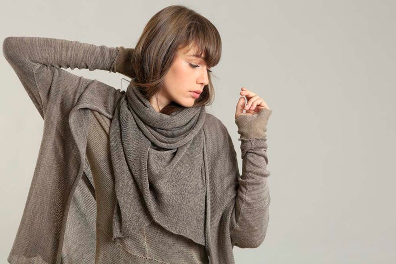 Dark Taupe Shoulder Wrap Scarf, Long Cotton Knit Scarf, Beautiful Stylish Shawl Wrap, Breathable Lightweight Women Scarf image 2