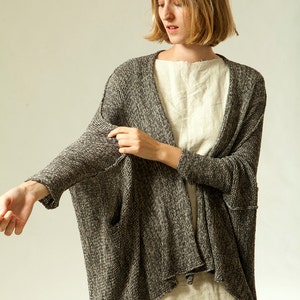 Chunky Gray Sweater, Hand Knitted Cardigan, Women Casual Oversize Sweaters with pockets image 5