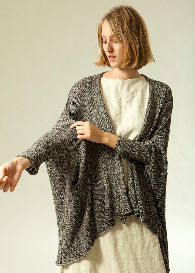 Chunky Gray Sweater, Hand Knitted Cardigan, Women Casual Oversize Sweaters with pockets image 5