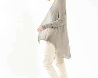 Gray Bamboo Hand Knit Cardigan, sheer Light Cardigan For Women