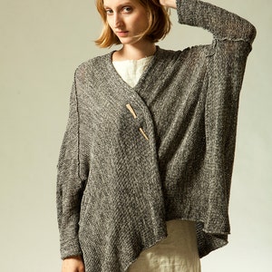Chunky Gray Sweater, Hand Knitted Cardigan, Women Casual Oversize Sweaters with pockets image 2