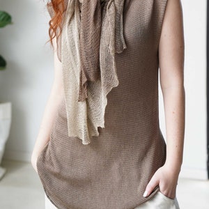 3 Tones Earth Colors Natural Soft Bamboo Scarf, Women Hand Knit Scarf, Long Warm Light Organic Brown-Tan Scarf Wrap, Gift For Her image 3