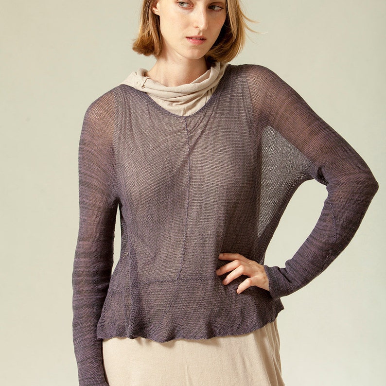 Dark Purple Romantic Knit Blouse Sheer Long Sleeve Blouse Etsy