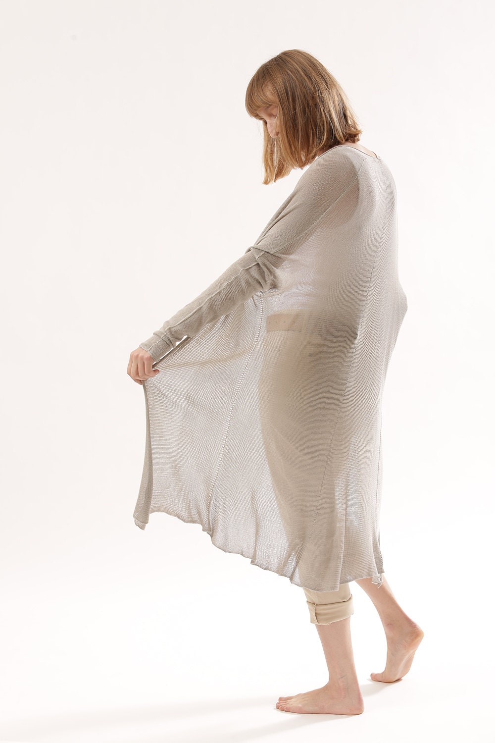 Long Grey Sheer Cardigans Hand Knit Women's Cardigans Etsy