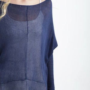 Navy Blue Loose Knit Shirt, Stylish Organic Women Knitwear, Casual Spring Top, Long Sleeves Everyday Light Sweater image 2