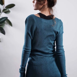 Turquoise herfst shirt, lange mouw shirt, Vegan Silk Sweater, gehaakte top, hand gebreide trui, cadeau voor haar, vrouw cadeau, vriendin cadeau