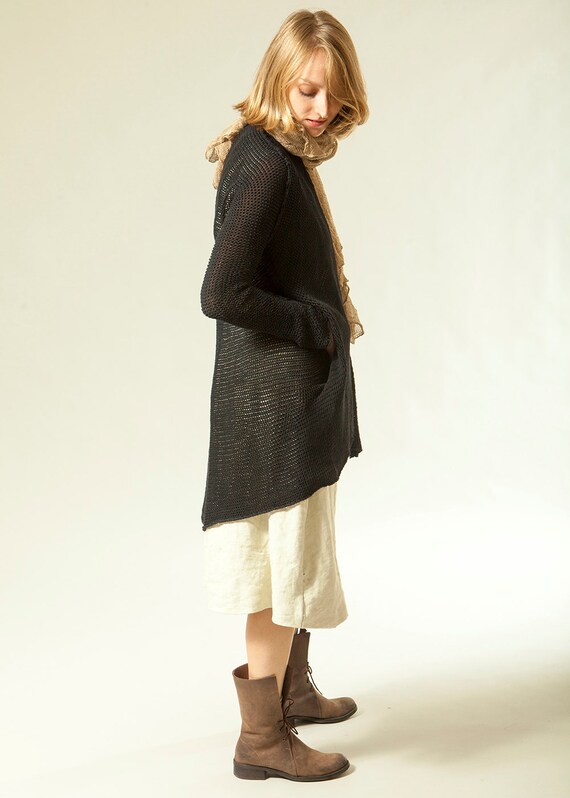Items similar to Black jacket, knit sweater, Crochet women oversize