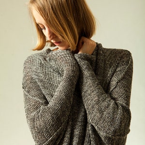 Chunky Gray Sweater, Hand Knitted Cardigan, Women Casual Oversize Sweaters with pockets image 1