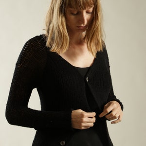 Light Sheer Black Cardigan, Trendy Hand Knit Soft Evening Cardigan, Loose Open Cardigan with Buttons image 4