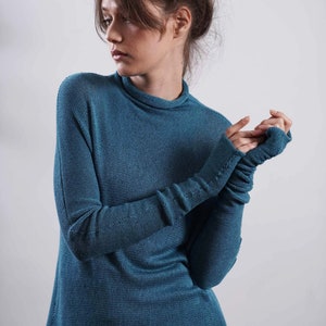 Fine Knit Turquoise Turtleneck light sweater