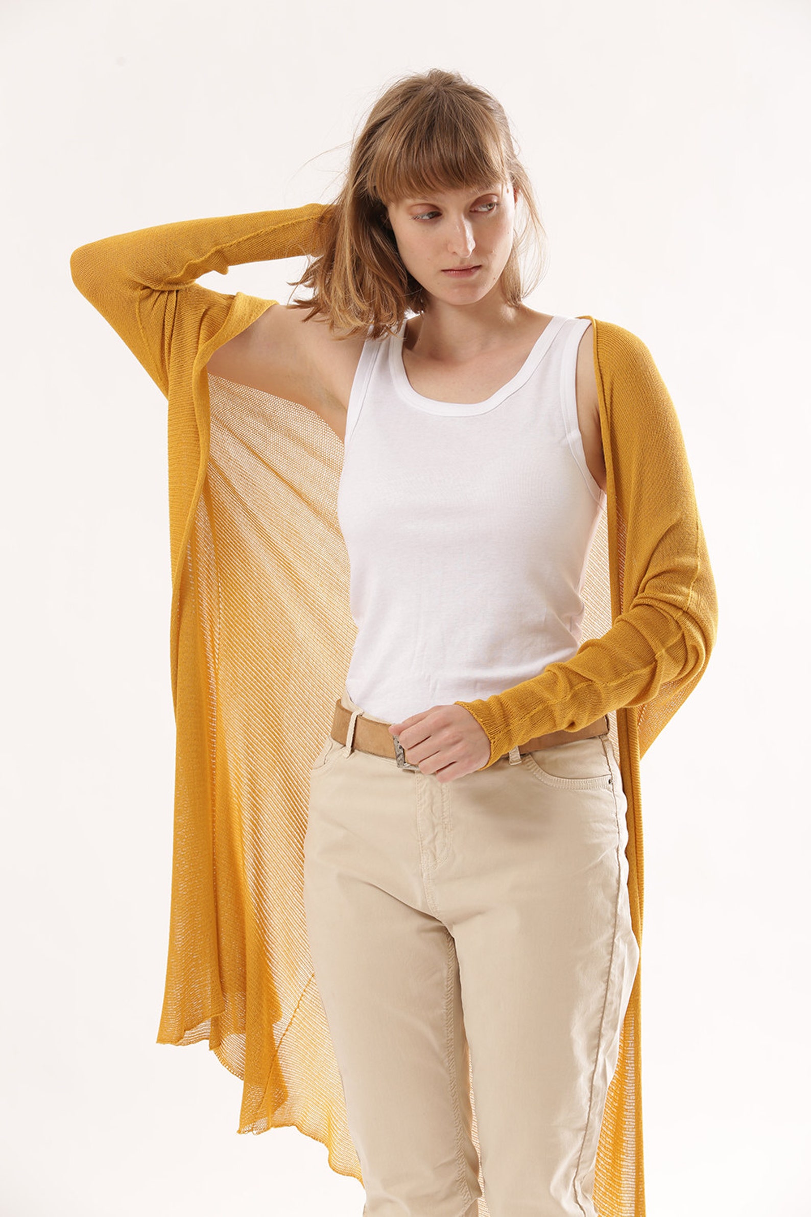 Sheer Long Cardigans for Women Yellow Curry Knitted Cardigan Etsy