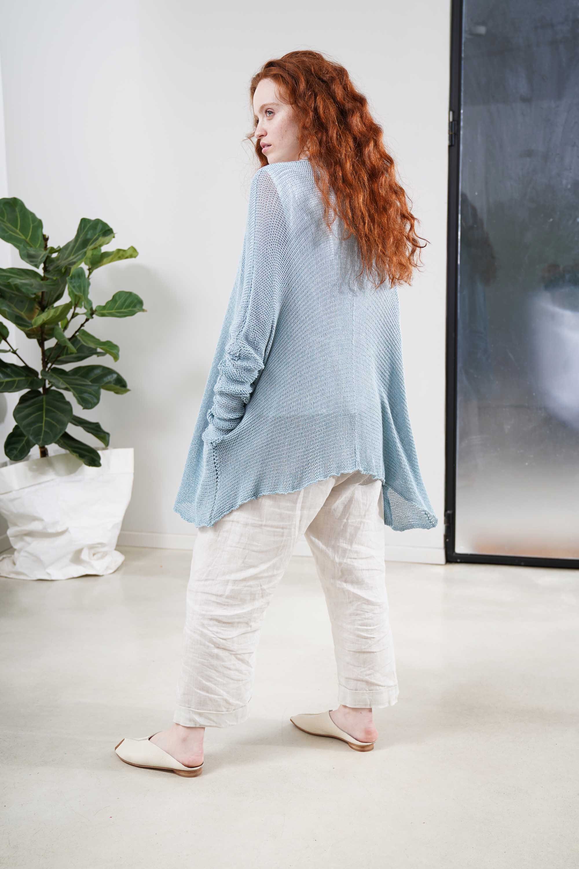 Blue Bamboo Cardigan Aqua Hand-knit 