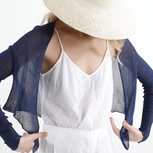 Dark Blue Cardigan Sweater, Light Sheer Cardigan, Elegant Bolero Cardigan, Hand Knit Cardigan, Women's Shrugs and Boleros