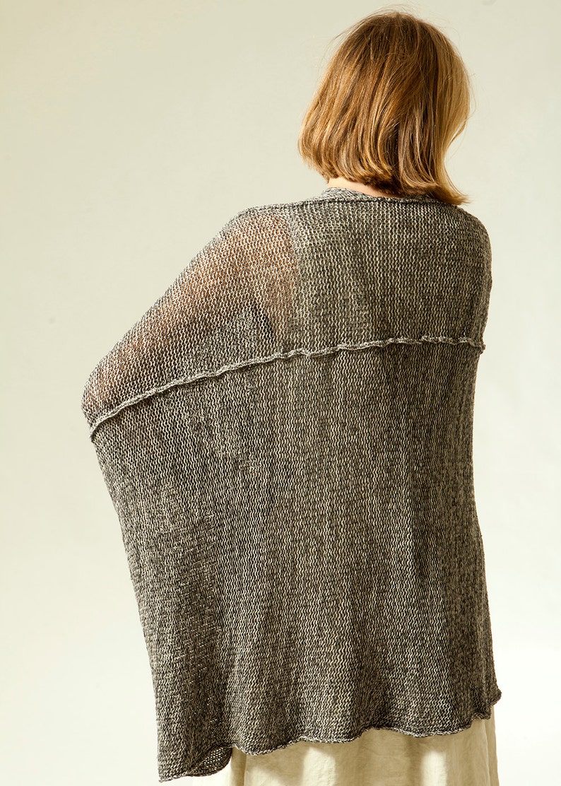 Chunky Gray Sweater, Hand Knitted Cardigan, Women Casual Oversize Sweaters with pockets image 4