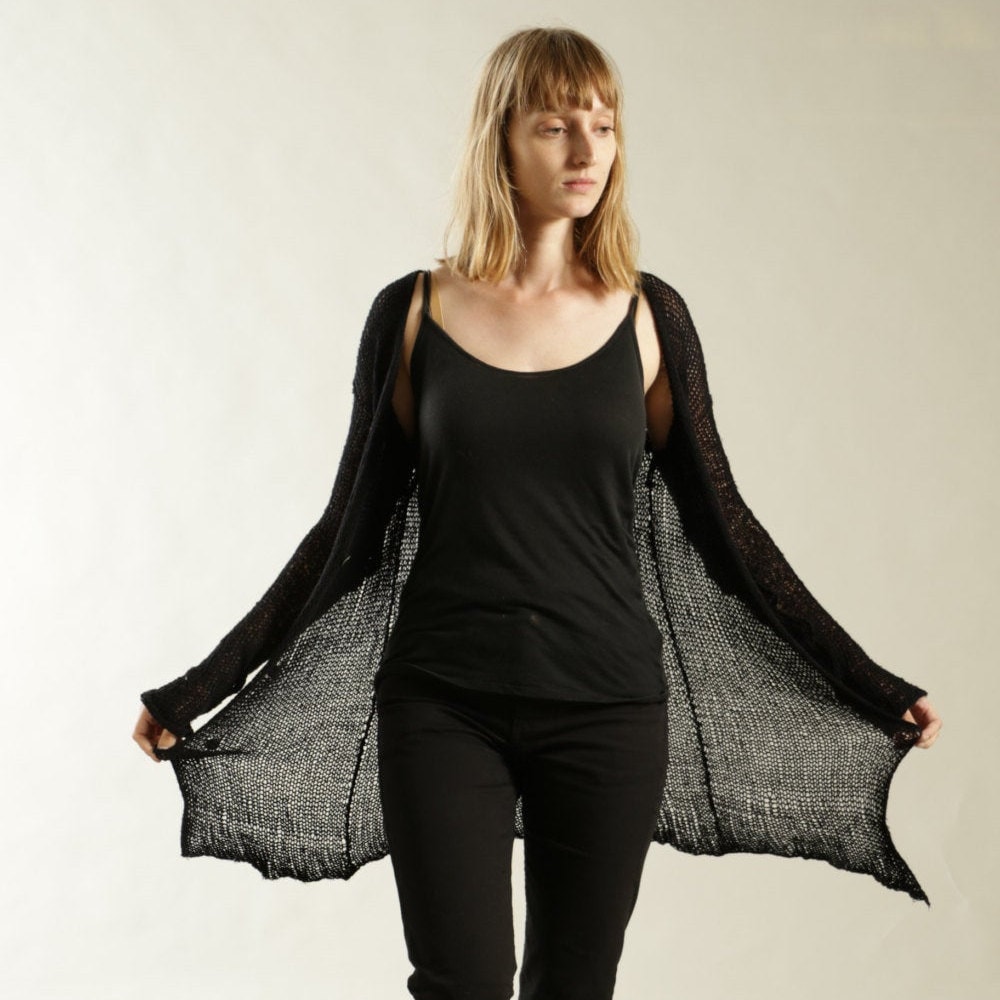 Light Sheer Black Cardigan Trendy Hand ...