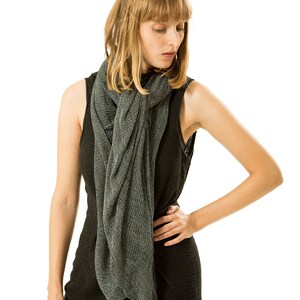 Big Soy Scarf, Women Knit Gray Scarf, Big Gray Sheer Shawl, Melange Gray Chunky Scarf image 5