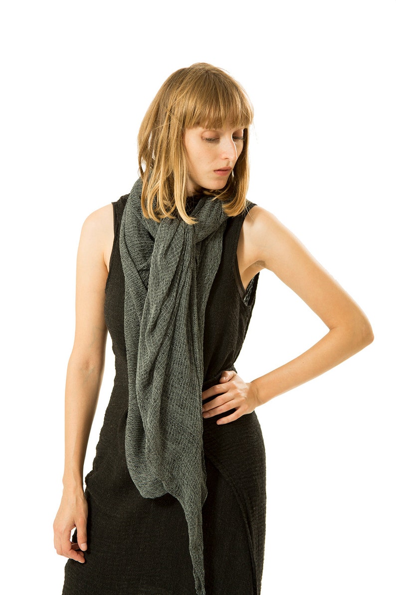 Big Soy Scarf, Women Knit Gray Scarf, Big Gray Sheer Shawl, Melange Gray Chunky Scarf image 5