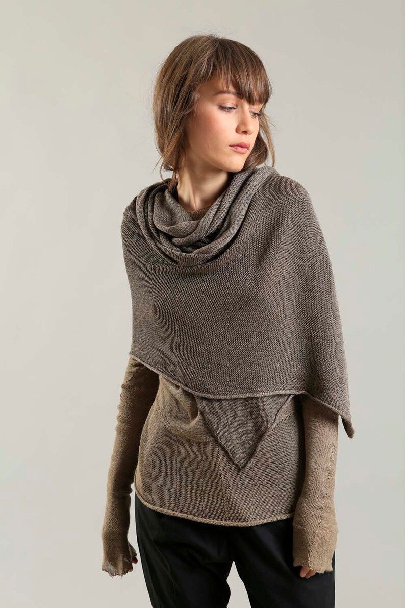 Dark Taupe Shoulder Wrap Scarf, Long Cotton Knit Scarf, Beautiful Stylish Shawl Wrap, Breathable Lightweight Women Scarf image 5