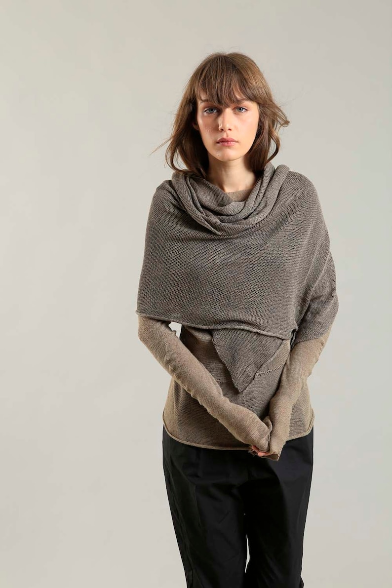 Dark Taupe Shoulder Wrap Scarf, Long Cotton Knit Scarf, Beautiful Stylish Shawl Wrap, Breathable Lightweight Women Scarf image 1