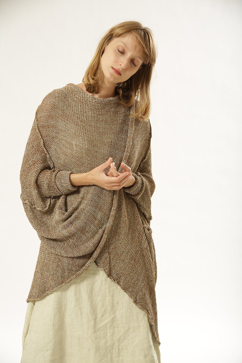 Chunky Oversize Sweater, Brown Knit Cardigan, Plus Size Beige Cardigan image 1