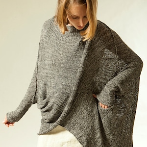 Chunky Gray Sweater, Hand Knitted Cardigan, Women Casual Oversize Sweaters with pockets image 3