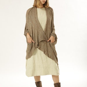 Chunky Oversize Sweater, Brown Knit Cardigan, Plus Size Beige Cardigan image 2