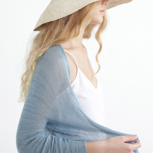Summer Cropped Light Sky Blue Sheer Bolero Shrug Short Cardigan