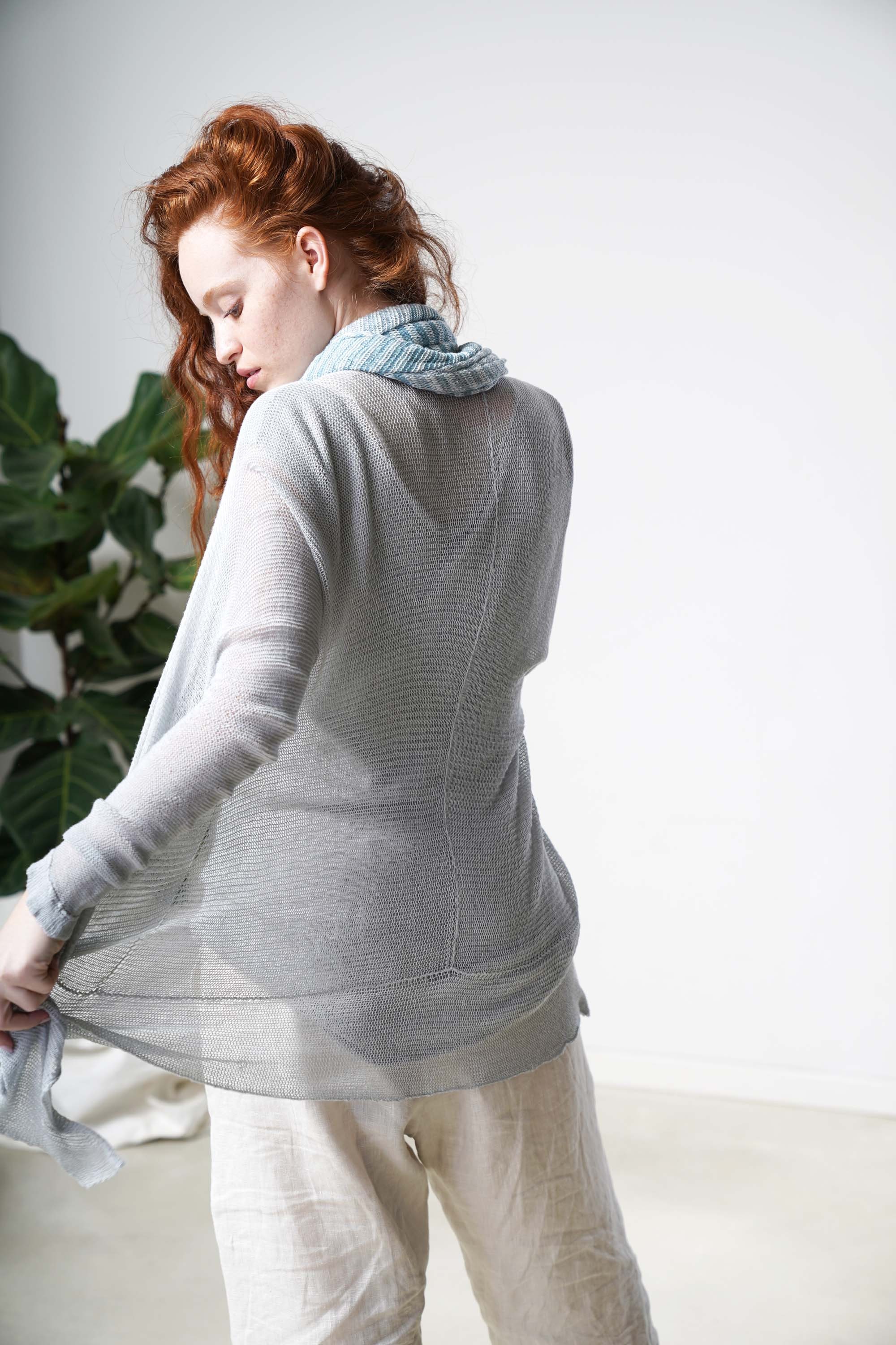 Silver-aqua Sheer Cardigan Bamboo 