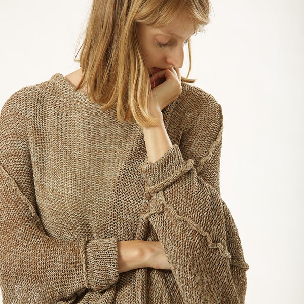 Plus size Handmade knit sweater, Brown grey crochet cardigan. oversized knitted sweater, unique gift for her, wife gift, girlfriend gift