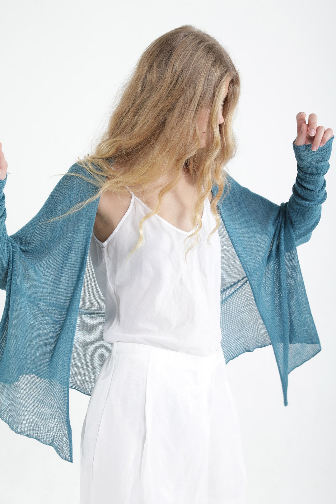Silk Viscose Cardigan in Turquoise