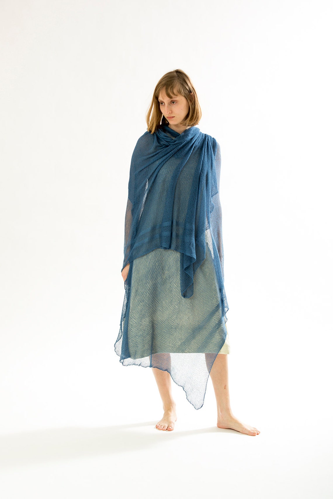 Blue Women Knitted Scarflight Blue Big Sheer Bamboo Silk | Etsy