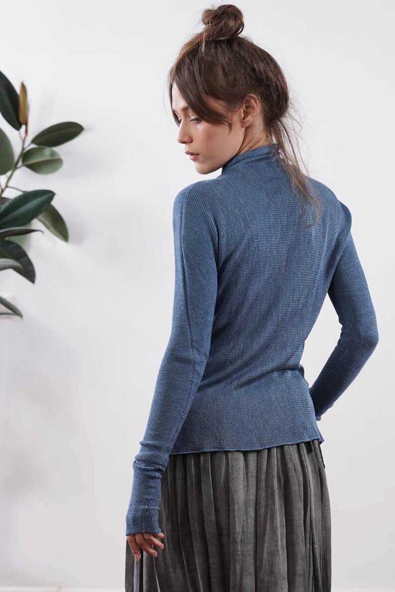 Light Blue Knitted Turtleneck Jumper Women Casual Soft Etsy