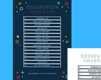 Anagram Quiz Game - Occupation Anagrams - Word Scramble Game of Jobs - Handout Round For Pub Quiz - Instant Download