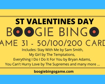 Boogie Bingo Music Bingo Game 31 (St Valentine's Day) | 50, 100 or 200 Tickets | Play On ZOOM | DIGITAL DELIVERY