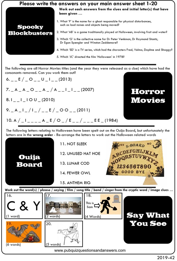Weekly Quiz 2019 42 Halloween Quiz Questions And Answers Pub Etsy