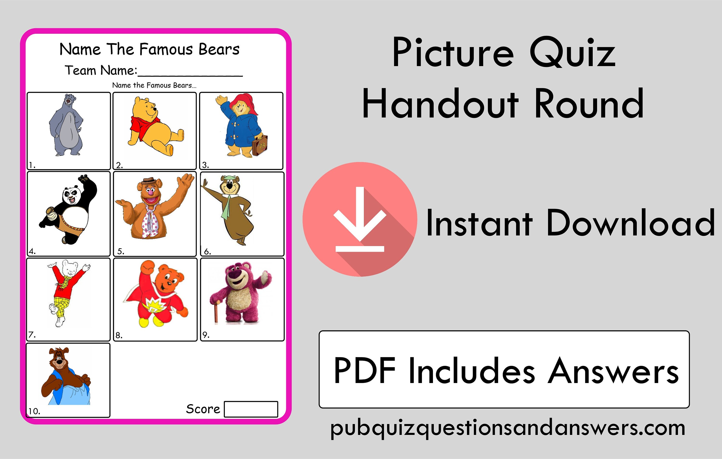 Picture Quiz Picture Round 18 Famous Bears Quiz Etsy