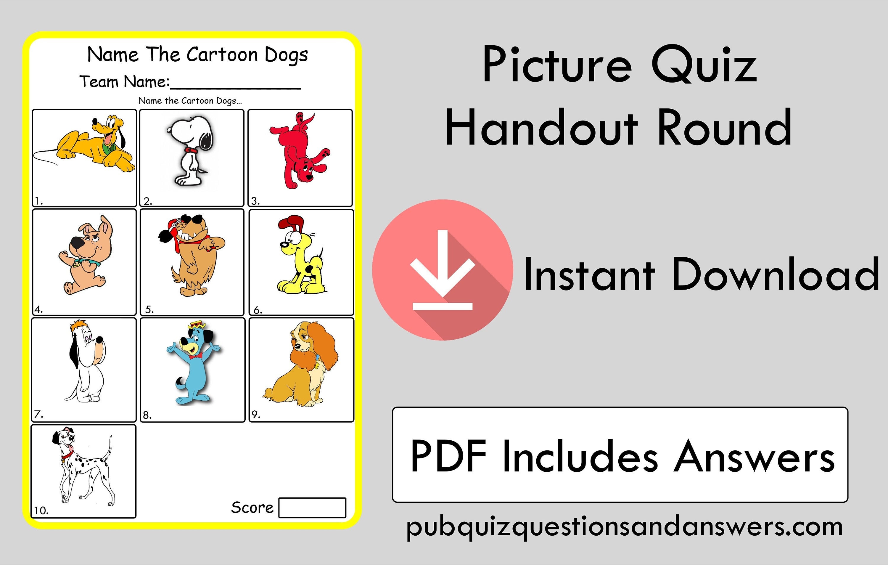 Picture Quiz Picture Round 17 Cartoon Dogs Quiz | Etsy