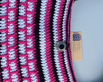 Striped Crochet Bag/Purse, Cotton, Pink, White, Black