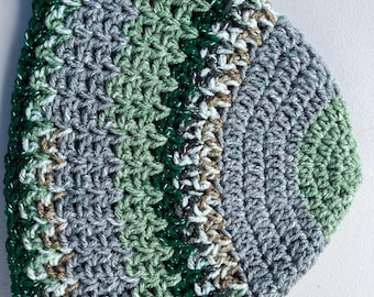 Green and Gray Hat Adult Crochet Beanie