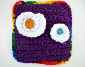 Purple Monster Toy Pillow; Crochet Rainbow Monster Doll