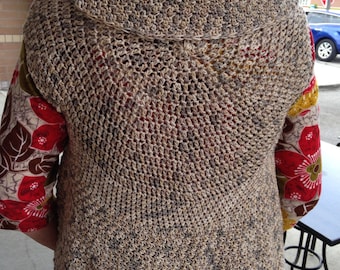 Crochet Circle Vest Tan Beige Cream Cotton Yarn