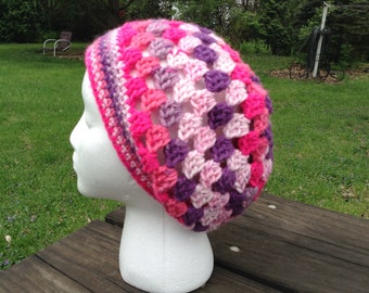 Pink Purple Crochet Granny Square Hat