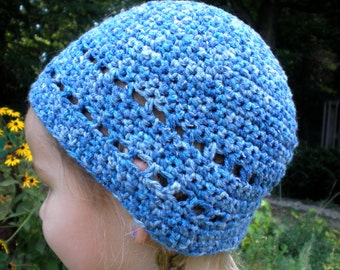 Blue Silver Mesh Hat Adult Crochet Beanie