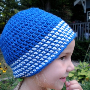 Blue and White Unisex Adult Hat Beanie Crochet Superwash Wool Men Teens image 2