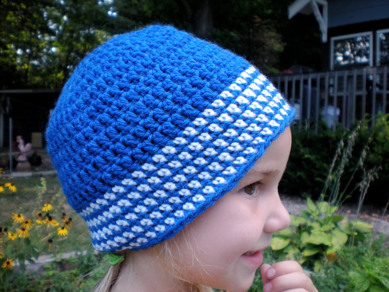 Blue and White Unisex Adult Hat Beanie Crochet Superwash Wool Men Teens image 2