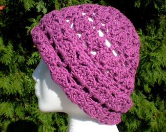 Vintage Style Crochet Cloche Women's Hat in Purple Silk Yarn