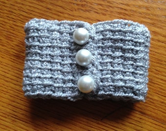 Silver Pearl Crochet Cuff Bracelet Arm Band Tunisian Crochet