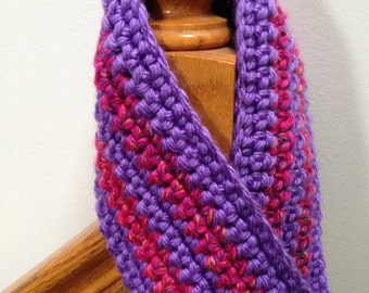 Pink and Purple Cowl Neckwarmer Bulky Weight Crocheted Infinity Scarf