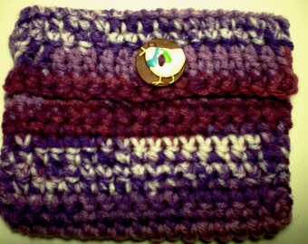 Pocket Purse Crocheted Small Dark Purple/White Varigated with Decorative Chicken Button