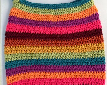 Striped Crochet Tote Bag/Purse Acrylic, Red, Orange, Green, Gold, Teal